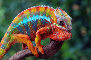 Beautiful of panther chameleon on wood, The panther chameleon on tree, Panther chameleon closeup...
