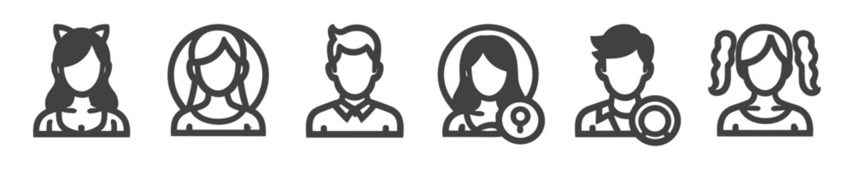 Avatar profile icon set including male and female.