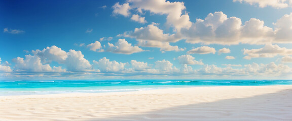 Beautiful tropical beach background with white sand and blue ocean. Summer background concept