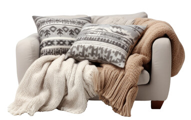 Cozy Knitted Throw Pillow and Blanket Set on Isolated Background