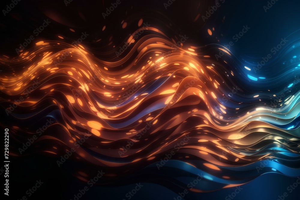 Poster beautiful abstract waves background with light digital effect, created by ai generated