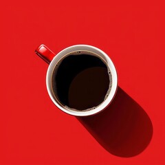 Red espresso cup on a red background, representing a hot morning beverage. 