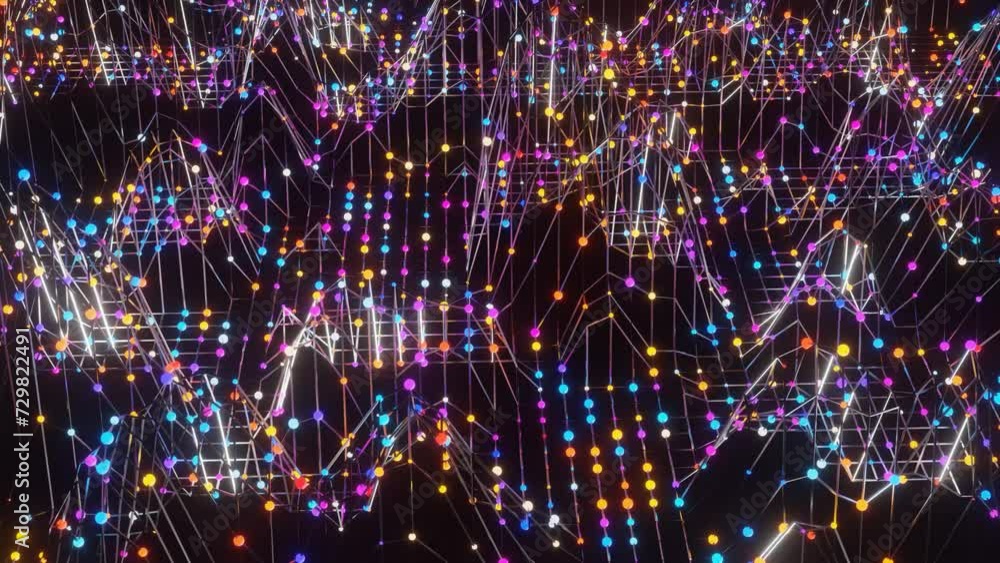 Aufkleber animated looping background of multi-colored balls on a metal mesh. 3d render