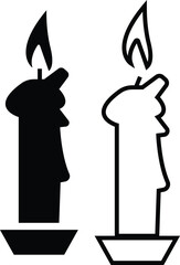 Set candle silhouettes for religion commemorative and party icon. Vector Black linear or flat symbol collection isolated on transparent background. Editable stroke some melted and others solid.