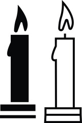Set candle silhouettes for religion commemorative and party icon. Vector Black linear or flat symbol collection isolated on transparent background. Editable stroke some melted and others solid.