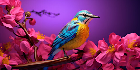 Beautiful bird,A budgie parakeet sitting on a cherry blossom tree branch.