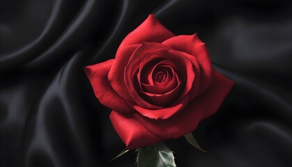 red rose on black silk background 