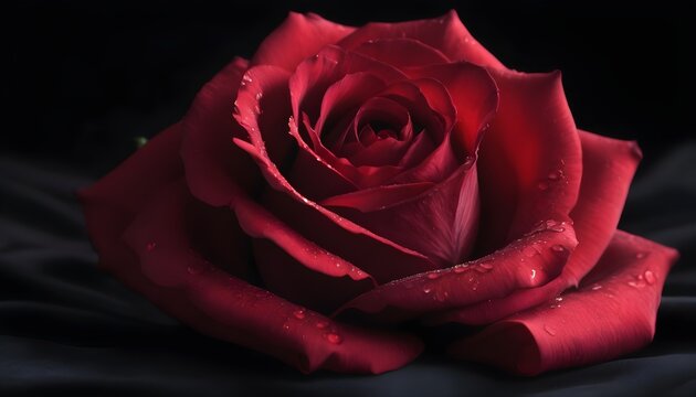 red rose on black silk drapery 