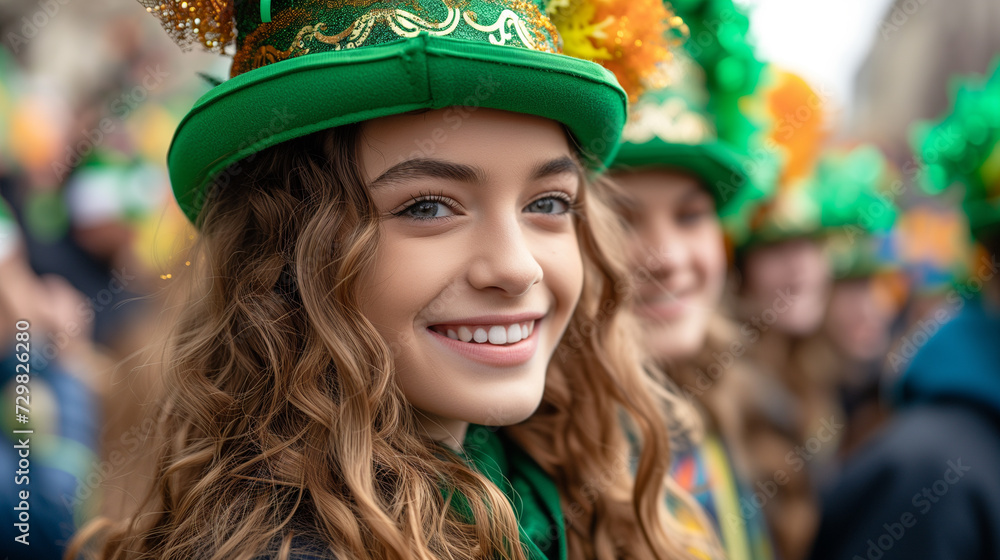 Wall mural Young people participating in the St. Patrick's Day street parades.