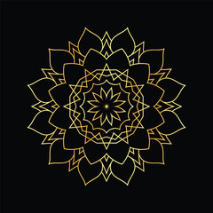 Golden mandala on a black background, vector illustration.