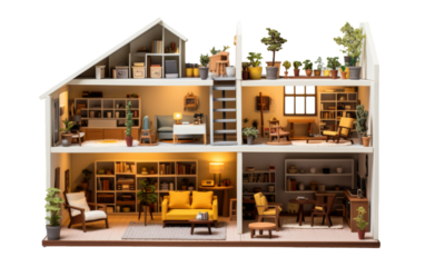 Dollhouse Featuring Isolated Miniature Furniture