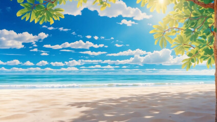 Fototapeta na wymiar Beautiful tropical beach background with white sand and blue ocean. Summer background concept