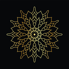 Golden mandala on a black background, vector illustration.