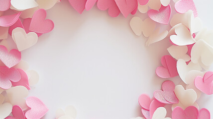 Fototapeta na wymiar pink and white hearts in a circular shape on a white background
