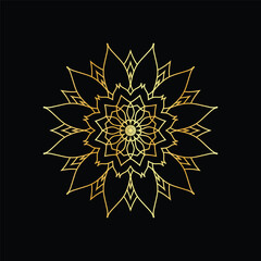 Golden mandala on a black background, vector illustration.