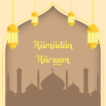 Ramadan greeting card with lantern and mosque background