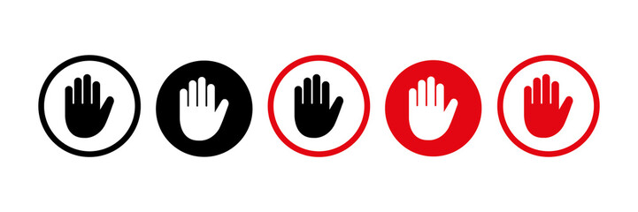 Stop sign with hand or palm flat icon for apps and websites.