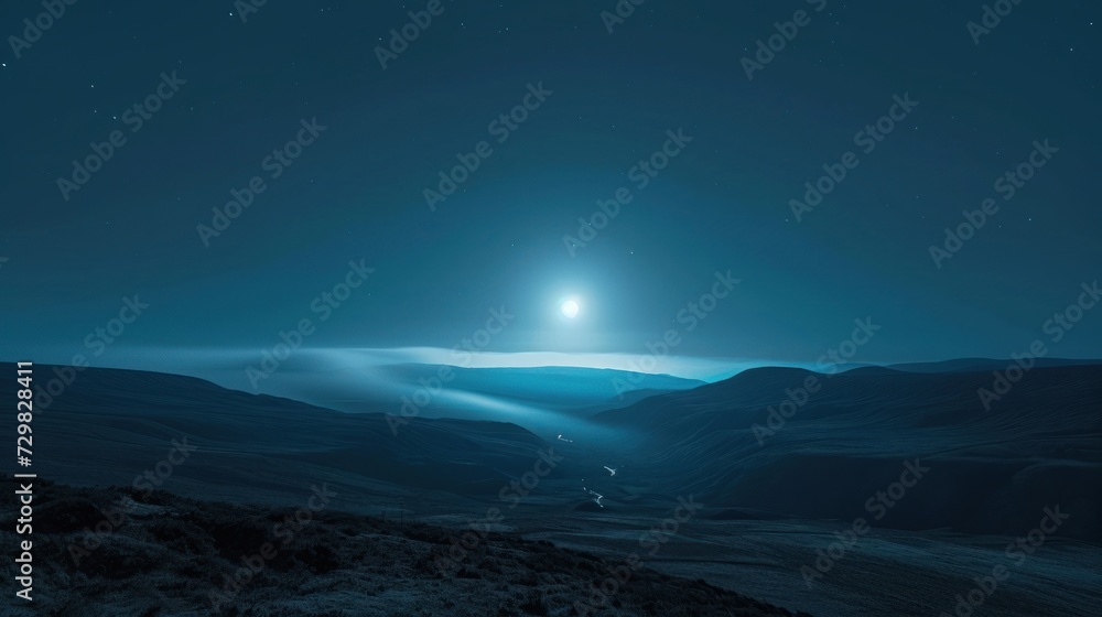 Aufkleber a view of a mountain range at night with a bright light in the middle of the sky and a bright light 