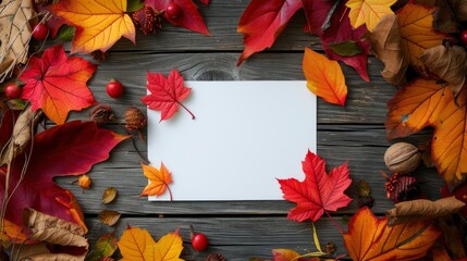 Autumn vacation greeting card template, blank space for text, colorful, bright, professional photo, studio shooting