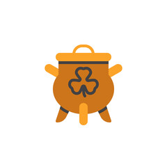 Cauldron with shamrock flat icon,