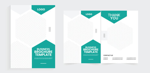 Bifold brochure design, Clean style annual report template, A4 editable company profile, and vector handbook design