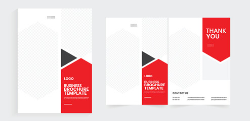 Bifold brochure design, Clean style annual report template, A4 editable company profile, and vector handbook design