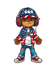 Cartoon Character in American Flag Clothing on transparent background 