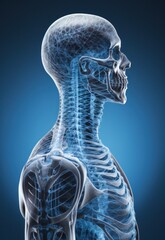 X-Ray Image of Human Skeleton with Skull and Torso