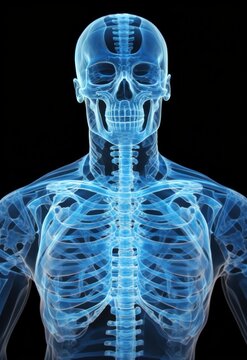 X-Ray Image of Human Skeleton with Skull and Torso