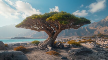 Endemic dragon trees in remote Socotra island, Yemen