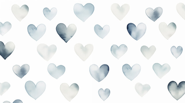 Minimalistic watercolor hearts isolated on white background. 