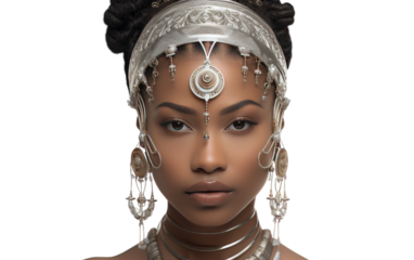 Ethnic-inspired nose ring designed with transparent accents.
