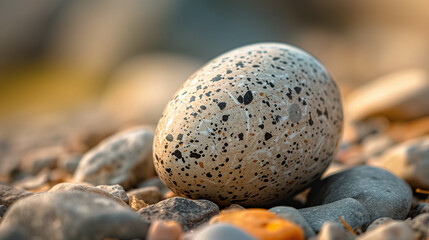 Fototapeta na wymiar Spotted egg nestled among pebbles.