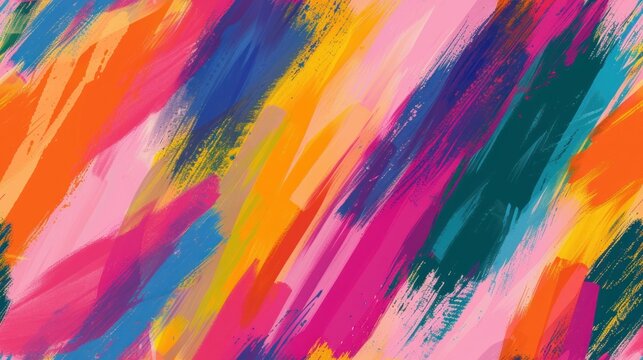  an abstract painting of multicolored strokes on a pink, orange, blue, yellow, green, and pink background with a black outline on the bottom right side of the image.