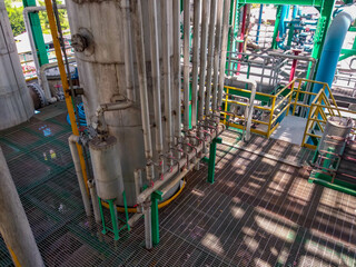 Fototapeta na wymiar High-angle view of the sample valves of a distillation column. each valve represents each tray of the column 