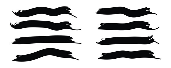 Lines hand drawn paint brush stroke. Vector set isolated on white. Collection of distressed, doodle, pen and pencil lines. Hand drawn scribble. Black border with white artboard.