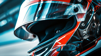 Focused Karting Driver, Detailed Helmet View, Racing Concentration