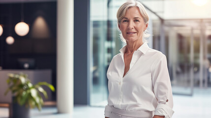 Elegant Senior Businesswoman, Confident Style in Modern Office