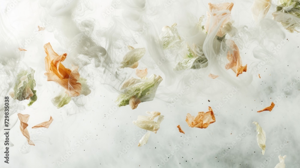 Aufkleber a close up of a mixture of food on a white surface with smoke coming out of the top of the image and