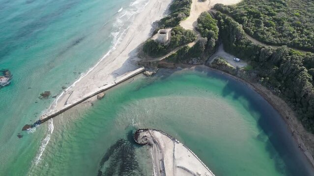 Cinematic Drone Clip from a Tower at Beach Aleria, Corse