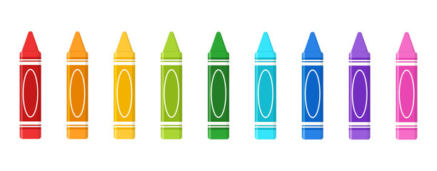 Colorful colored crayon collection flat illustration