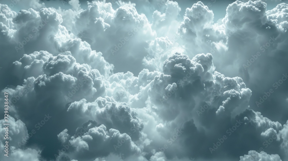 Poster a bunch of clouds that are in the sky with a plane in the middle of the picture and a plane in the m