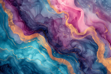 Fototapeta premium watercolors abstract liquid painting seamless pattern, in the style of marble, gold and azure, light turquoise and dark magenta