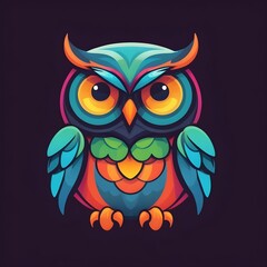 Fototapeta premium simple bright colorful cartoon owl, icon, logo