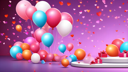 Balloons and gift boxes on Valentine's Day concept