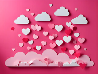 Pink background postcard red and pink hearts with Valentine's Day concept.