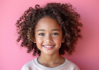 little African American girl with colorful sweatshirt in professional colorful photo studio background