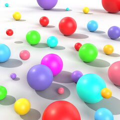 3d illustration of different sizes of colored balls. 3d colorful spheres