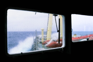 Stormy sea from the bridge of a ship