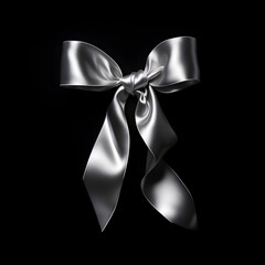 Silver bow ribbon on a black background 